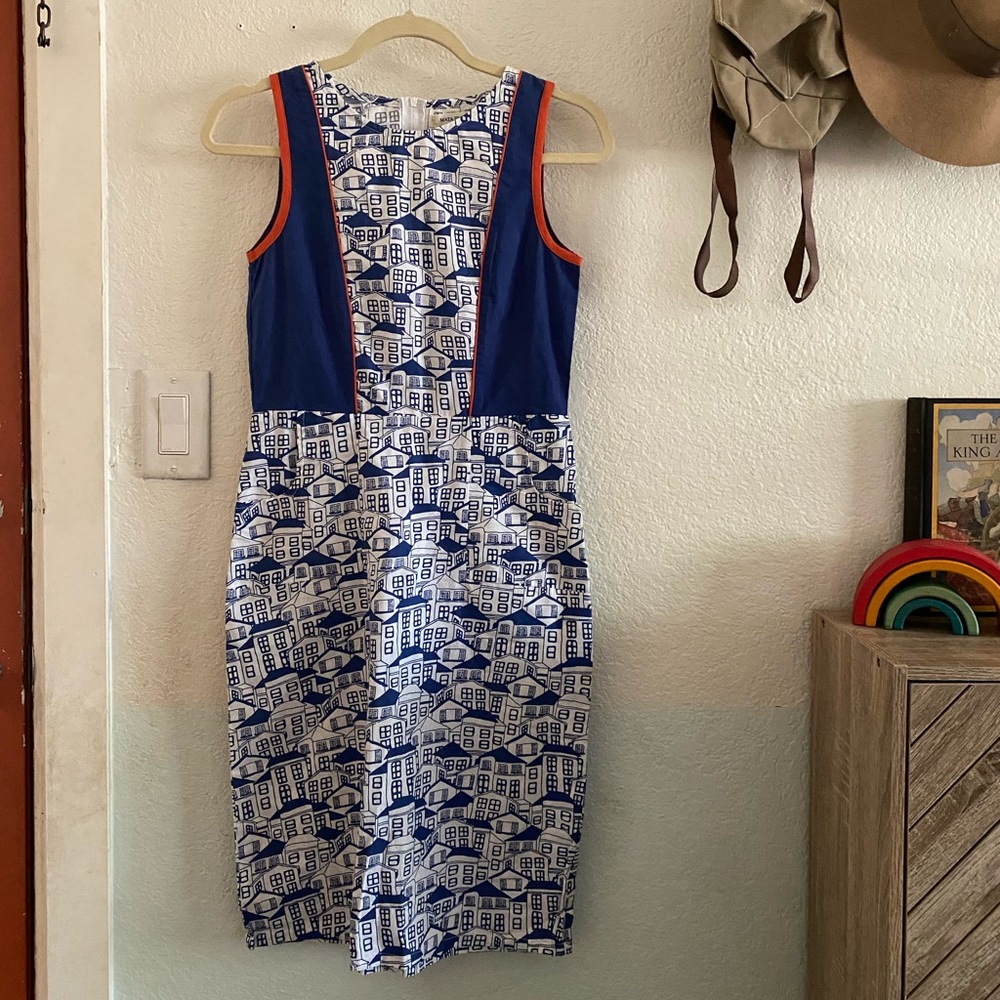 Cotton house print pencil skirt dress • fair trade